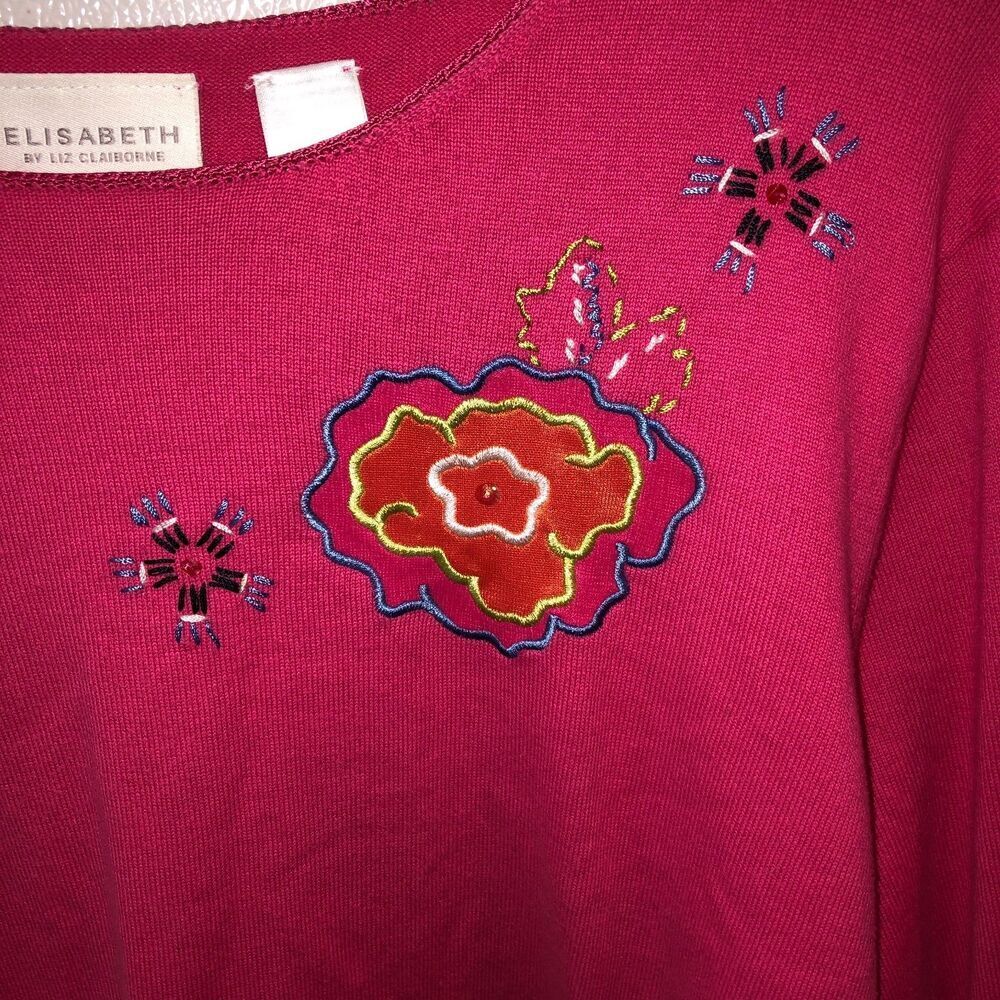 VTG Elisabeth Liz Claiborne Womens 3X Pink Floral Flower Long Sleeve Shirt Top - Picture 5 of 10